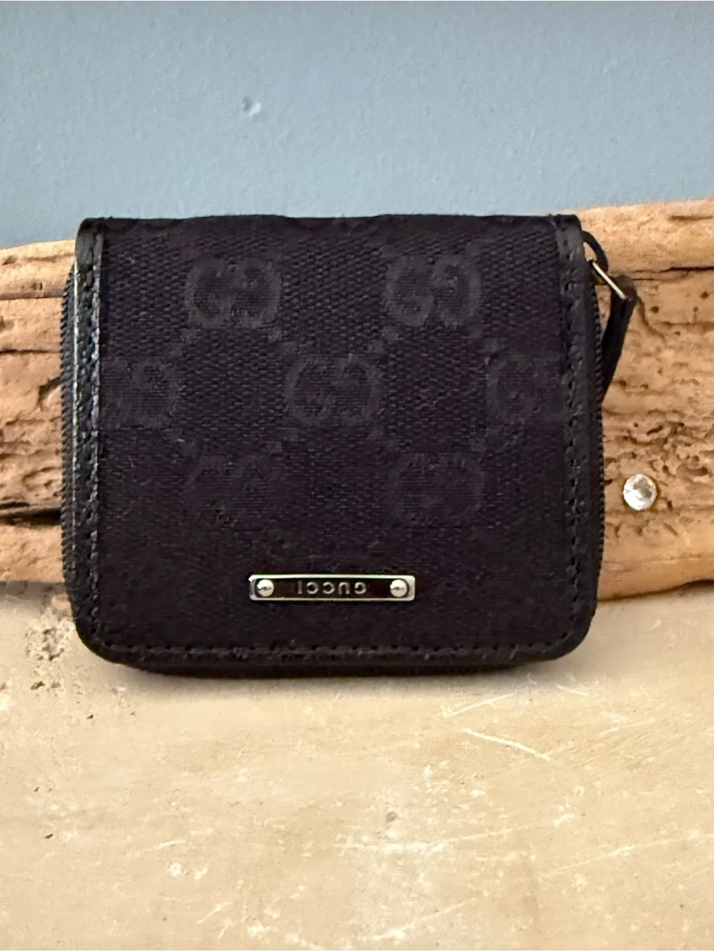 Gucci Black Monogram Zip Around Coin Purse